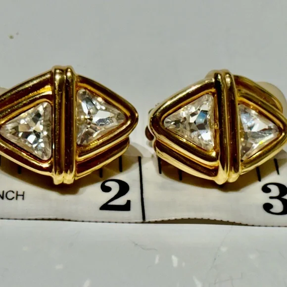 Vintage Swarovski Gold Triangle Clip-On Earrings - Picture 12 of 12